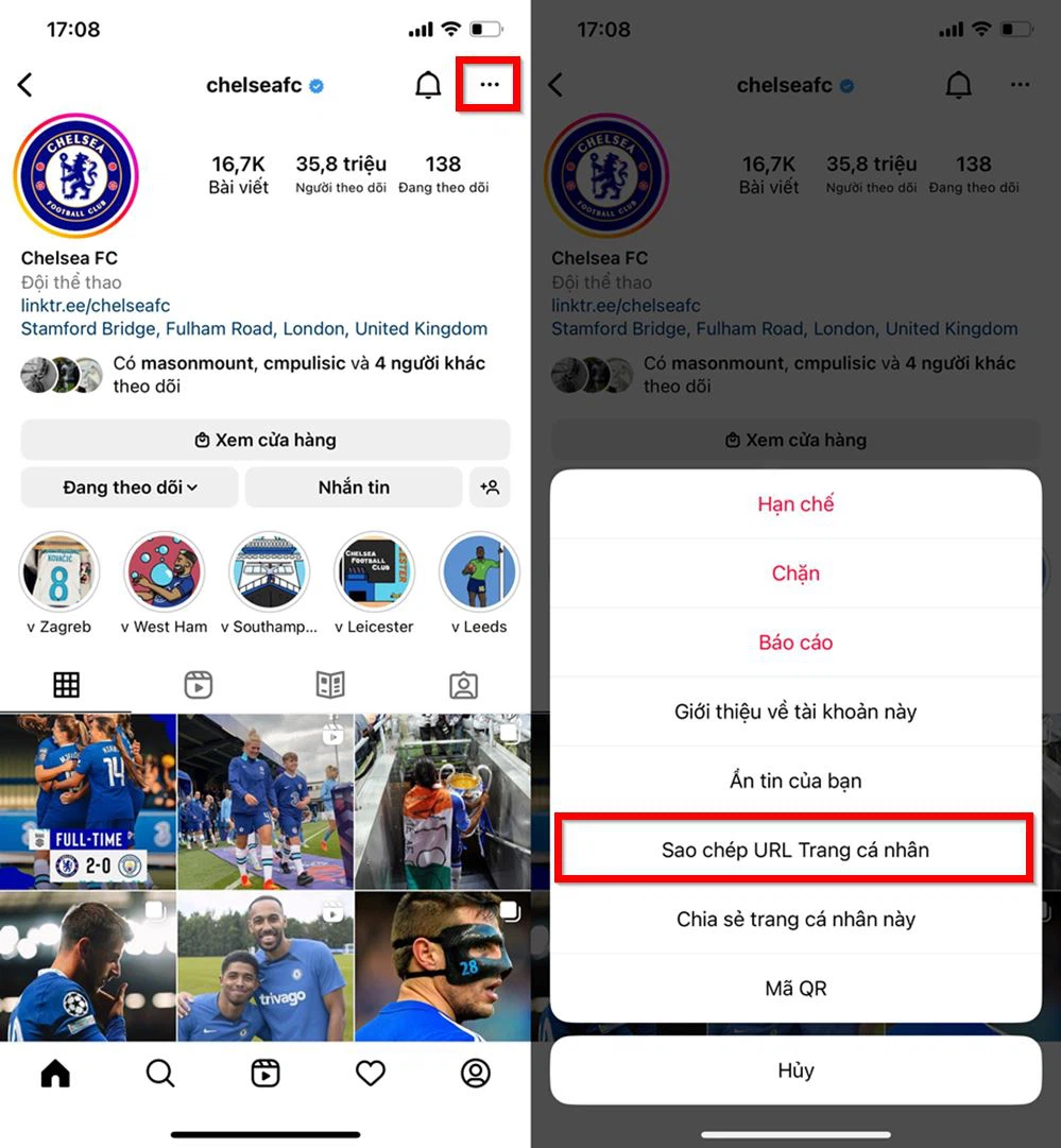 Cách sao chép link Instagram của người khác